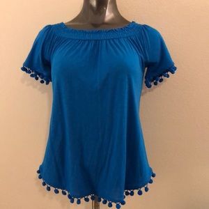 Blue top with fringe accent